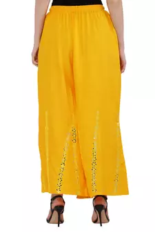 Women Yellow Solid Stone Work Chicken Plazzo/Plazo