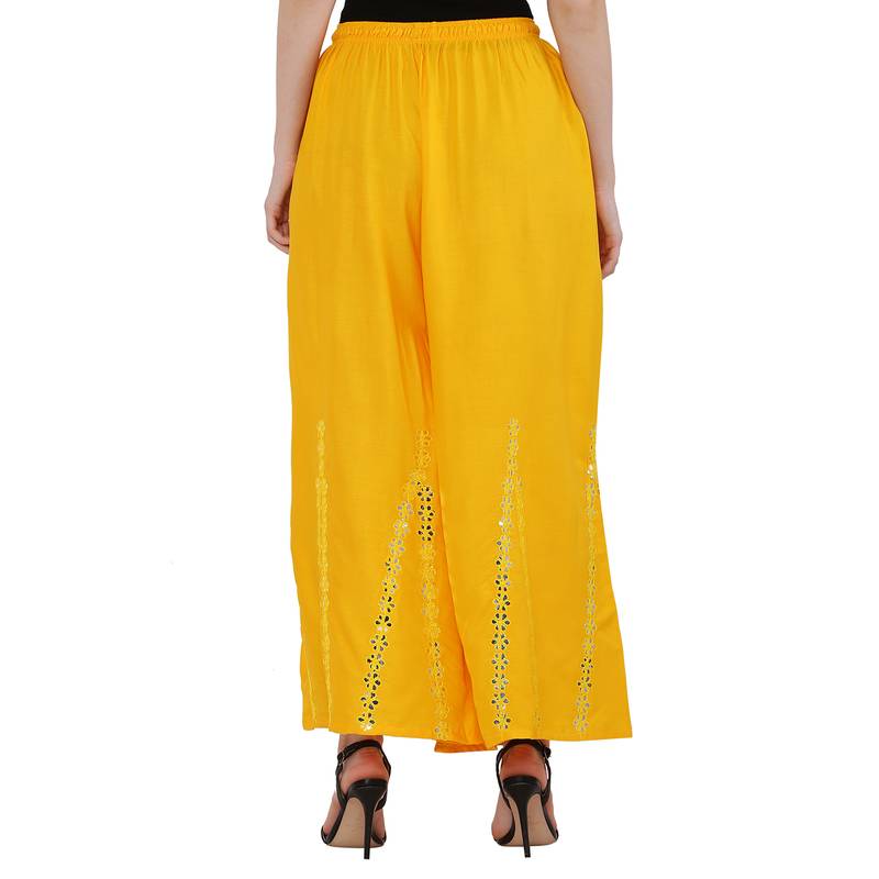 Women Yellow Solid Stone Work Chicken Plazzo/Plazo