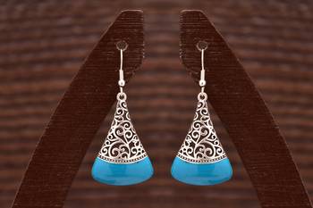 Varso Jewells Glamorous Trianglular Earrings With Light Blue Meena Work for Women ER21712LBlu 1
