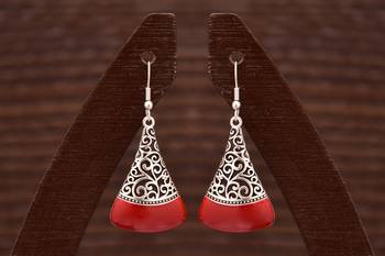 Varso Jewells Glamorous Trianglular Earrings With Red Meena Work for Women ER21712Red 1