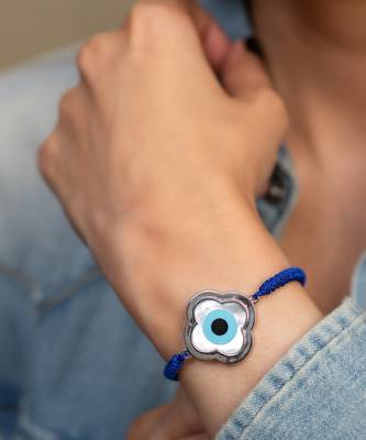 Large Clover Evil Eye Cord Rakhi Bracelet 1