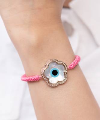 Large Flower Evil Eye Diamond Cord Rakhi Bracelet 1