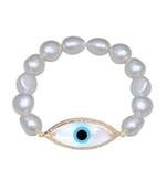 Large Marquise Evil Eye Diamond Pearl Bracelet