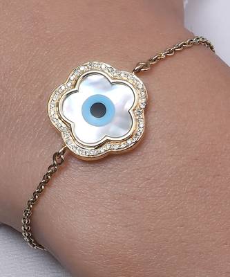 Small Flower Evil Eye Chain Diamond Bracelet 3