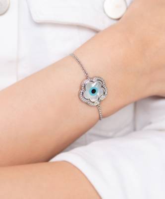 Small Flower Evil Eye Chain Diamond Bracelet 2