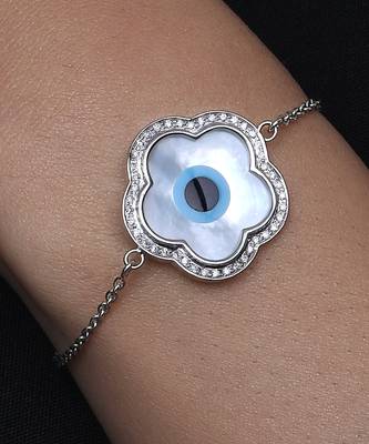 Small Flower Evil Eye Chain Diamond Bracelet 3