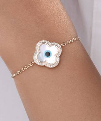 Small Clover Evil Eye Diamond Chain Bracelet 3