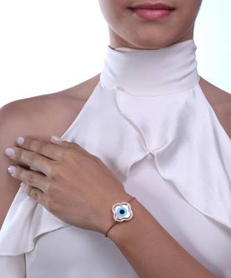 Large Clover Evil Eye Diamond Chain Bracelet 2