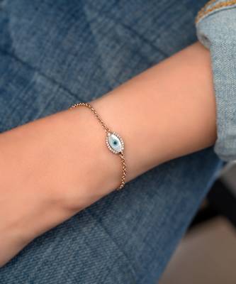 Baby Marquise Evil Eye Diamond Chain Bracelet 1