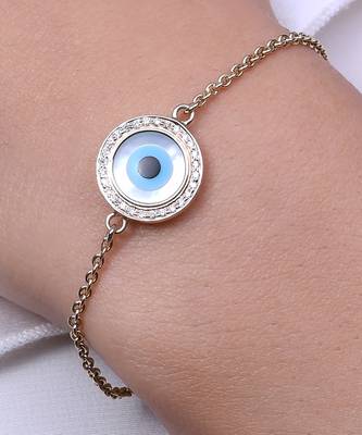 Small Round Evil Eye Diamond Chain Bracelet 1