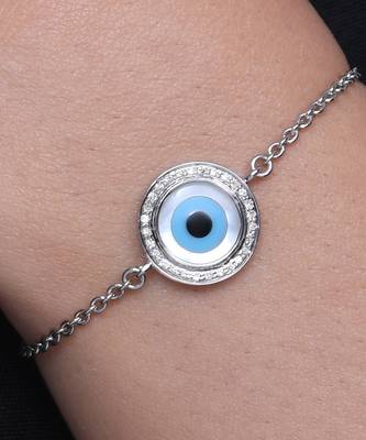 Small Round Evil Eye Diamond Chain Bracelet 1