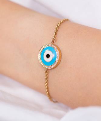 Small Enamel Evil Eye Diamond Chain Bracelet 1