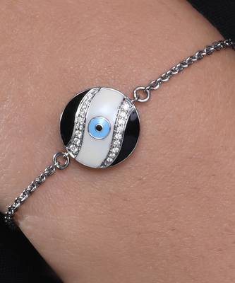 Black & White Enamel Evil Eye Diamond Chain Bracelet 3