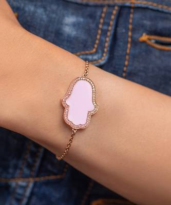 Hamsa Hand Enamel Diamond Chain Bracelet 1