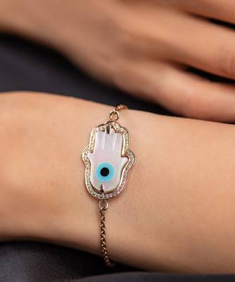 Large Hamsa Hand Evil Eye Diamond Chain Bracelet 1