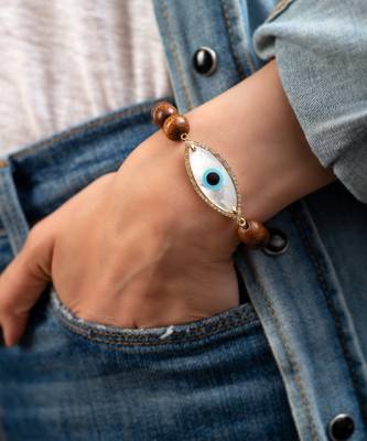 Marquise Wooden Bead and Diamond Bracelet 1