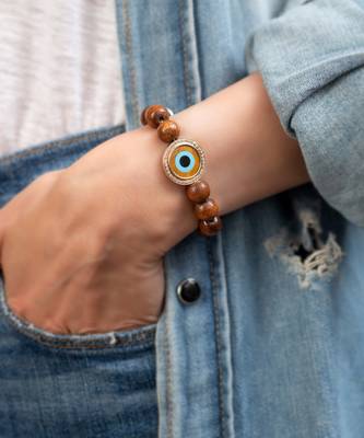 Tiger Eye Wooden Bead Diamond  Bracelet 1