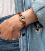 Tiger Eye Wooden Bead Diamond  Bracelet