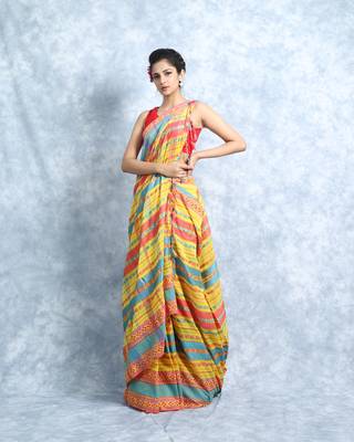 Yellow and Multicolor Pure Cotton Weaved Saree With Blouse 1