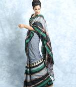 Steel Grey And Black Cotton Saree With Blouse