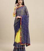 Yellow printed georgette saree with blouse