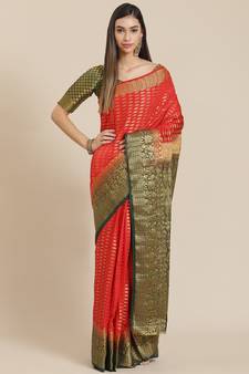 Red woven cotton silk saree with blouse