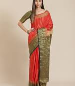 Red woven cotton silk saree with blouse