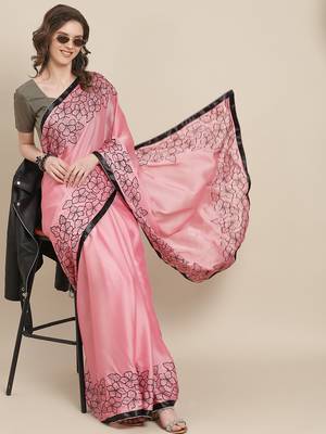 Pink embroidered georgette saree with blouse 1