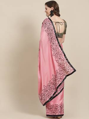 Pink embroidered georgette saree with blouse 2