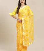 Yellow embroidered silk saree with blouse