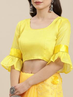 Yellow embroidered silk saree with blouse 3