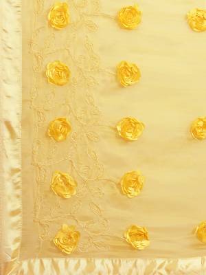 Yellow embroidered silk saree with blouse 4