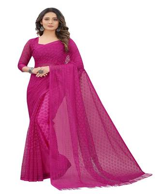 Purple brasso net saree with blouse 1