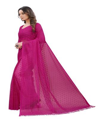 Purple brasso net saree with blouse 2