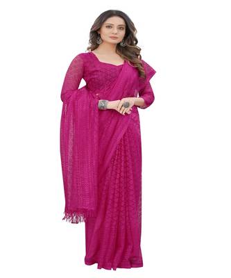 Purple brasso net saree with blouse 3