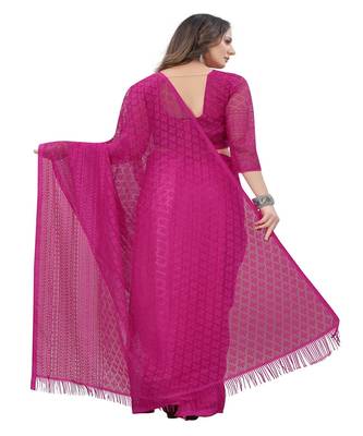 Purple brasso net saree with blouse 4