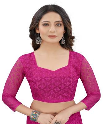 Purple brasso net saree with blouse 5
