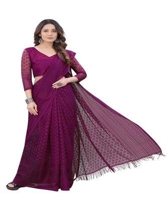 Wine brasso net saree with blouse 3