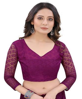 Wine brasso net saree with blouse 5