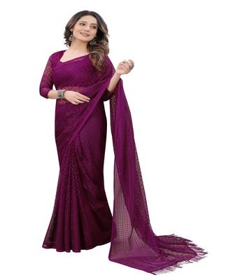Wine brasso brasso saree with blouse 3