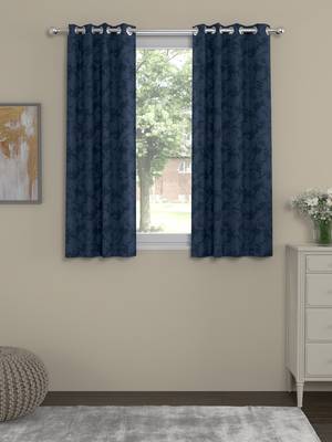 ROSARA HOME Jacquard Pack of 2 Regular Window Curtains -5 Feet,Dark Blue 1