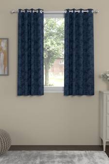 ROSARA HOME Jacquard Pack of 2 Regular Window Curtains -5 Feet,Dark Blue