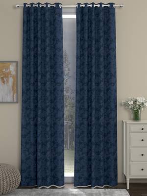 ROSARA HOME Jacquard Pack of 2 Regular Long Door Curtains -9 Feet,Dark Blue 1