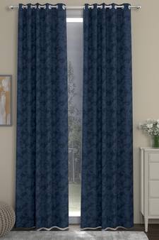 ROSARA HOME Jacquard Pack of 2 Regular Long Door Curtains -9 Feet,Dark Blue