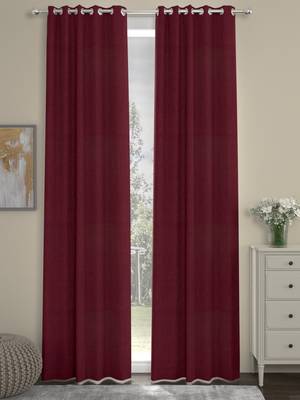 ROSARA HOME Solid Pack of 2 Regular Door Curtains -7 Feet,Maroon 1
