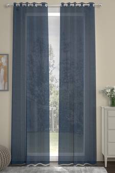 ROSARA HOME Solid Pack of 2 Transparent Door Curtains -7 Feet,Navy Blue