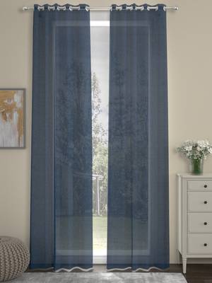 ROSARA HOME Solid Pack of 2 Transparent Long Door Curtains -9 Feet,Navy Blue 1