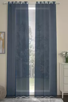 ROSARA HOME Solid Pack of 2 Transparent Long Door Curtains -9 Feet,Navy Blue