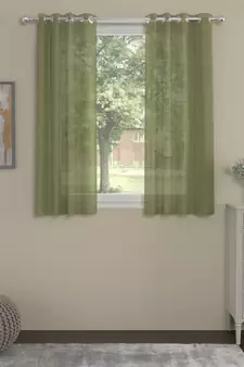 ROSARA HOME Solid Pack of 2 Transparent Window Curtains -5 Feet,Olive Green