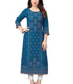 Teal printed viscose rayon ethnic-kurtis